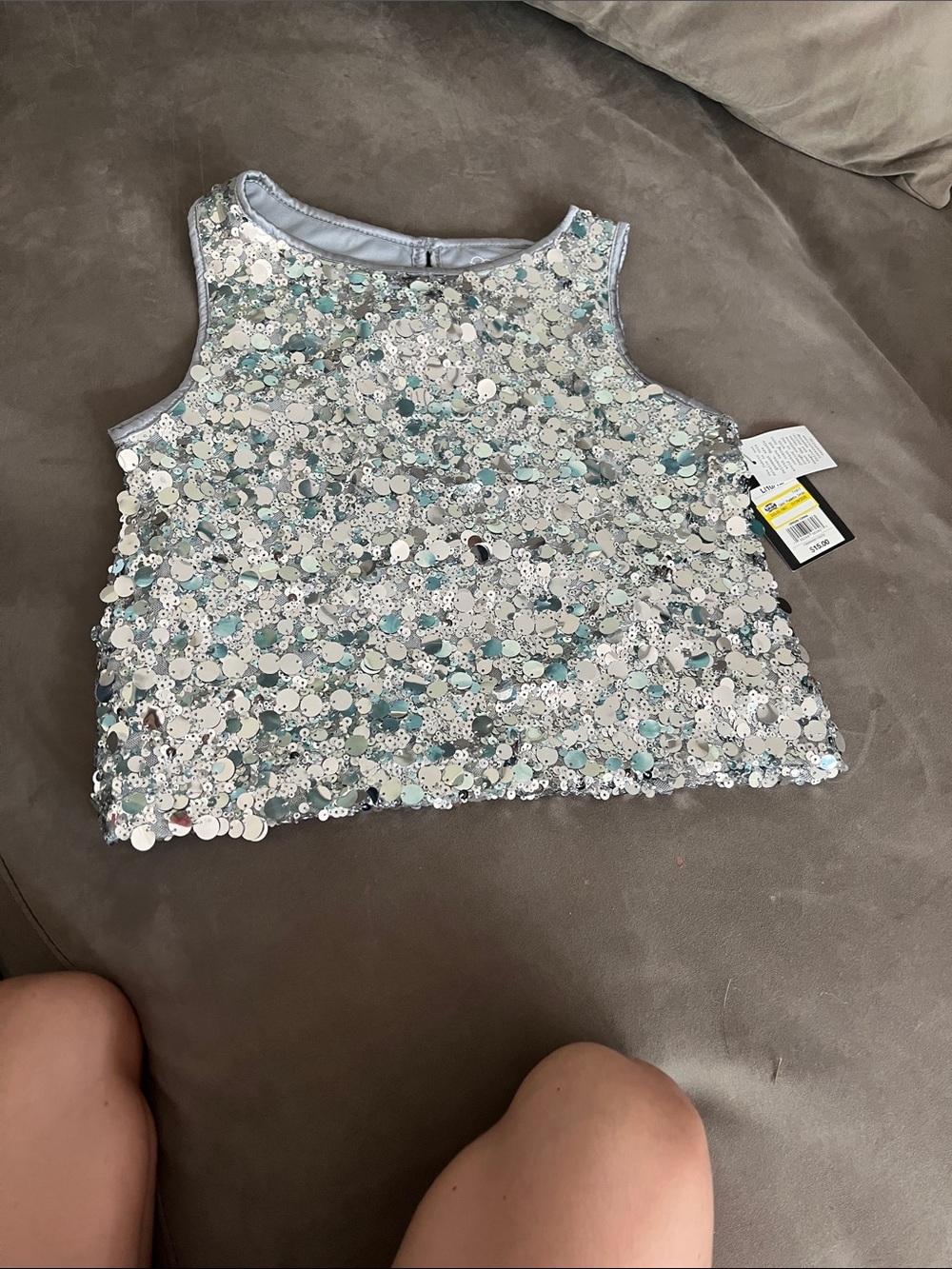 Cat & Jack Silver Sequin Crop Tank Top